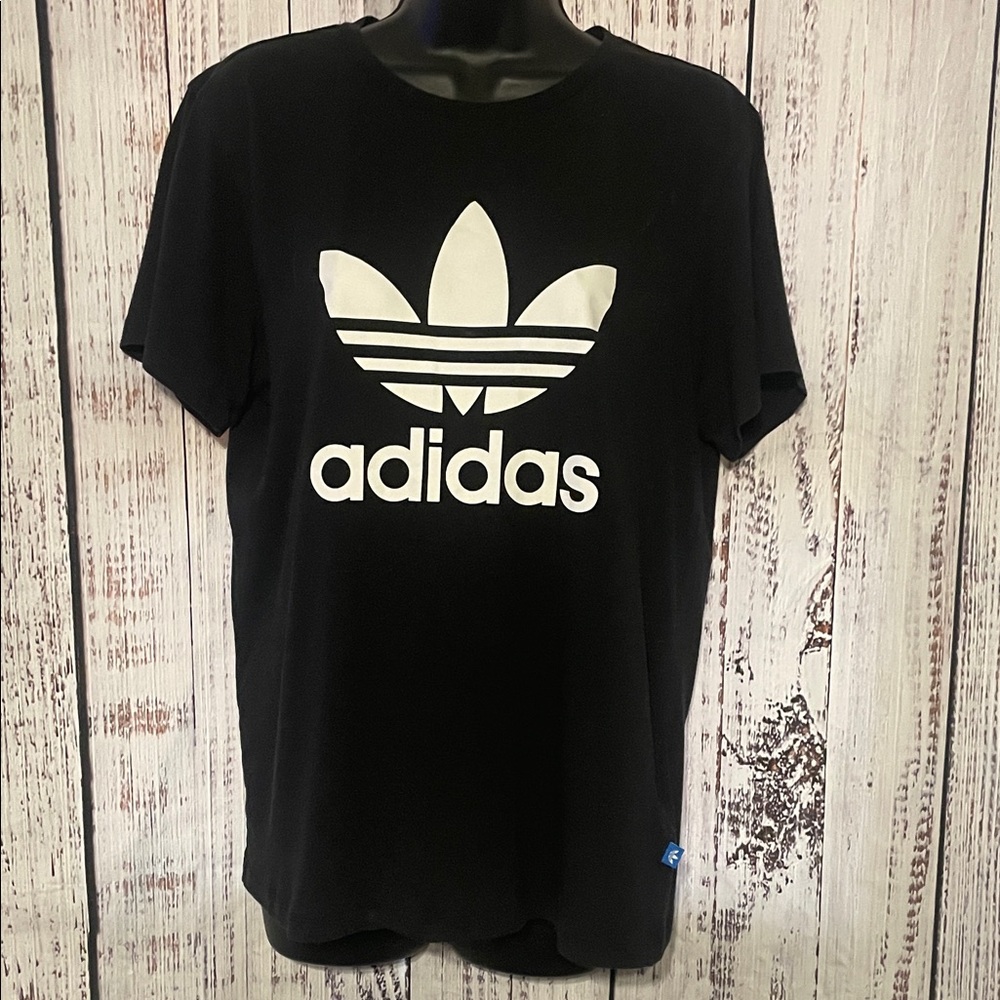 Women’s Adidas Small Black Short Sleeve Tshirt White Imprint